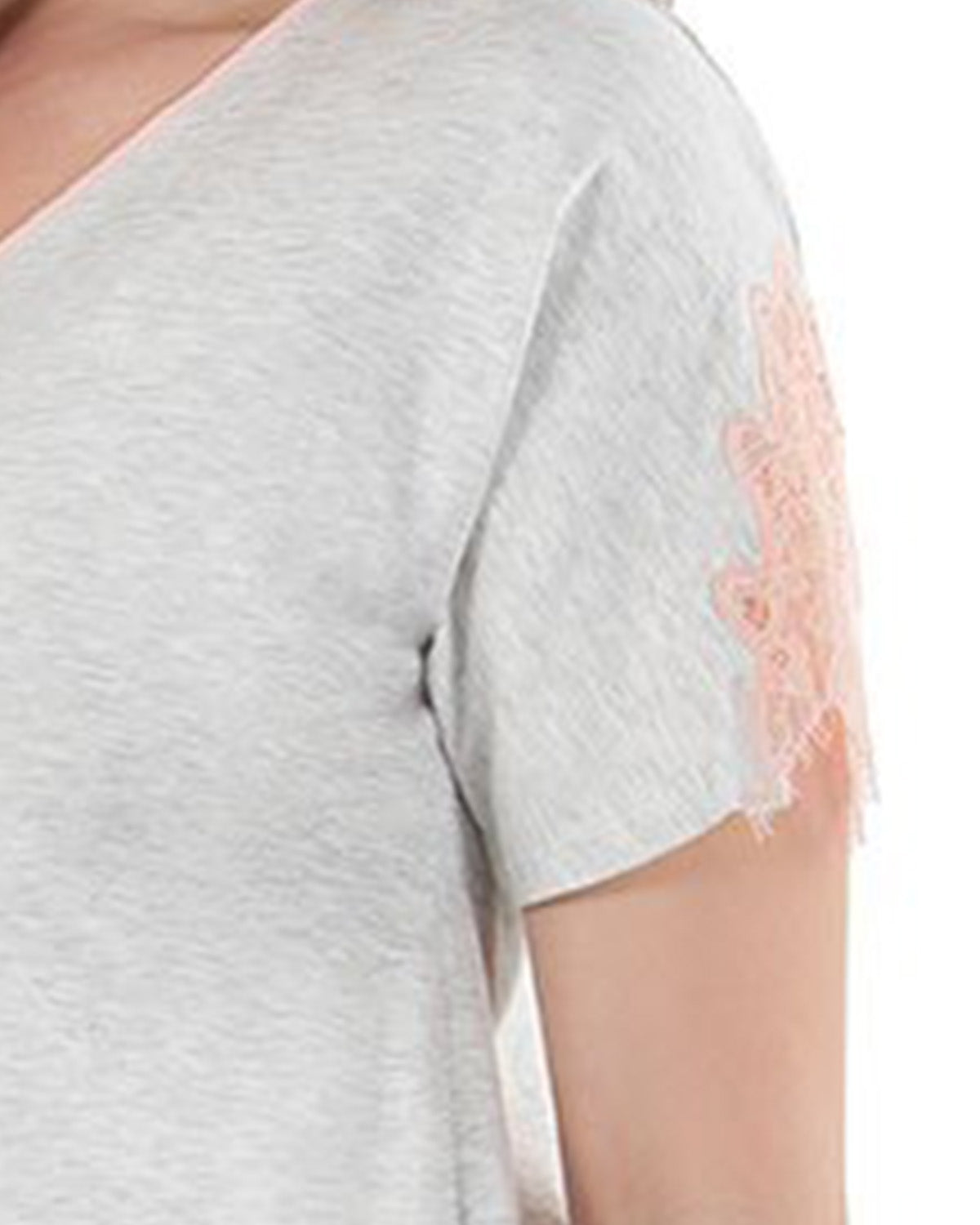 Women's Cotton Blend Lace Trim Short Sleeve Top and Pants Sleep Set : Color: Light Gray Heather