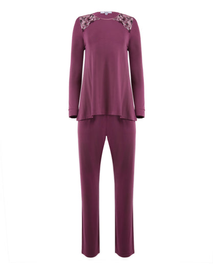 Women's Enchanted Romance Floral Embroidered Pajama Set : Color: Tulipwood