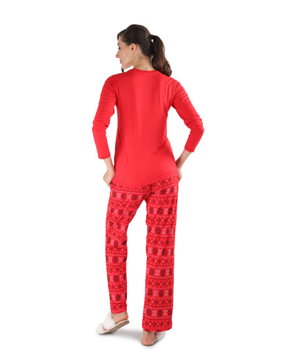 Women's Santa Don't Judge Me Snowflake Love Two-Piece PJ Set : Color: Red