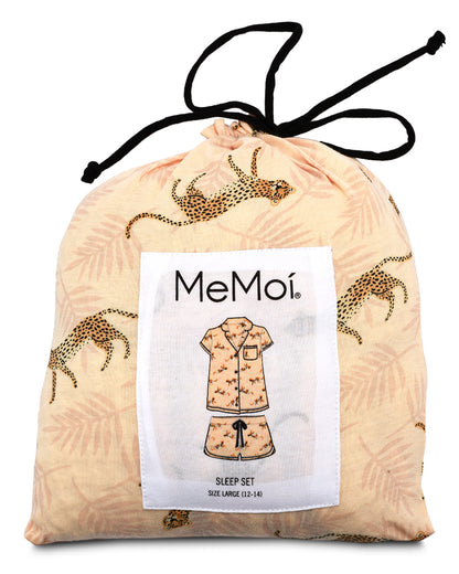 Women's Jungle Cat Notch Collar Cotton Blend Pajama Set : Color: Pink