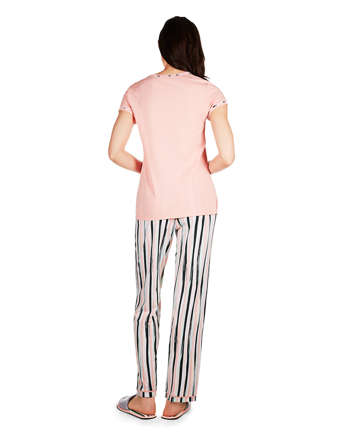 Women's Get Tropical T-Shirt and Striped Pants Pajama Set : Color: Pink