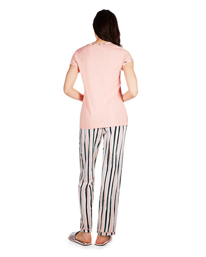 Women's Get Tropical T-Shirt and Striped Pants Pajama Set : Color: Pink