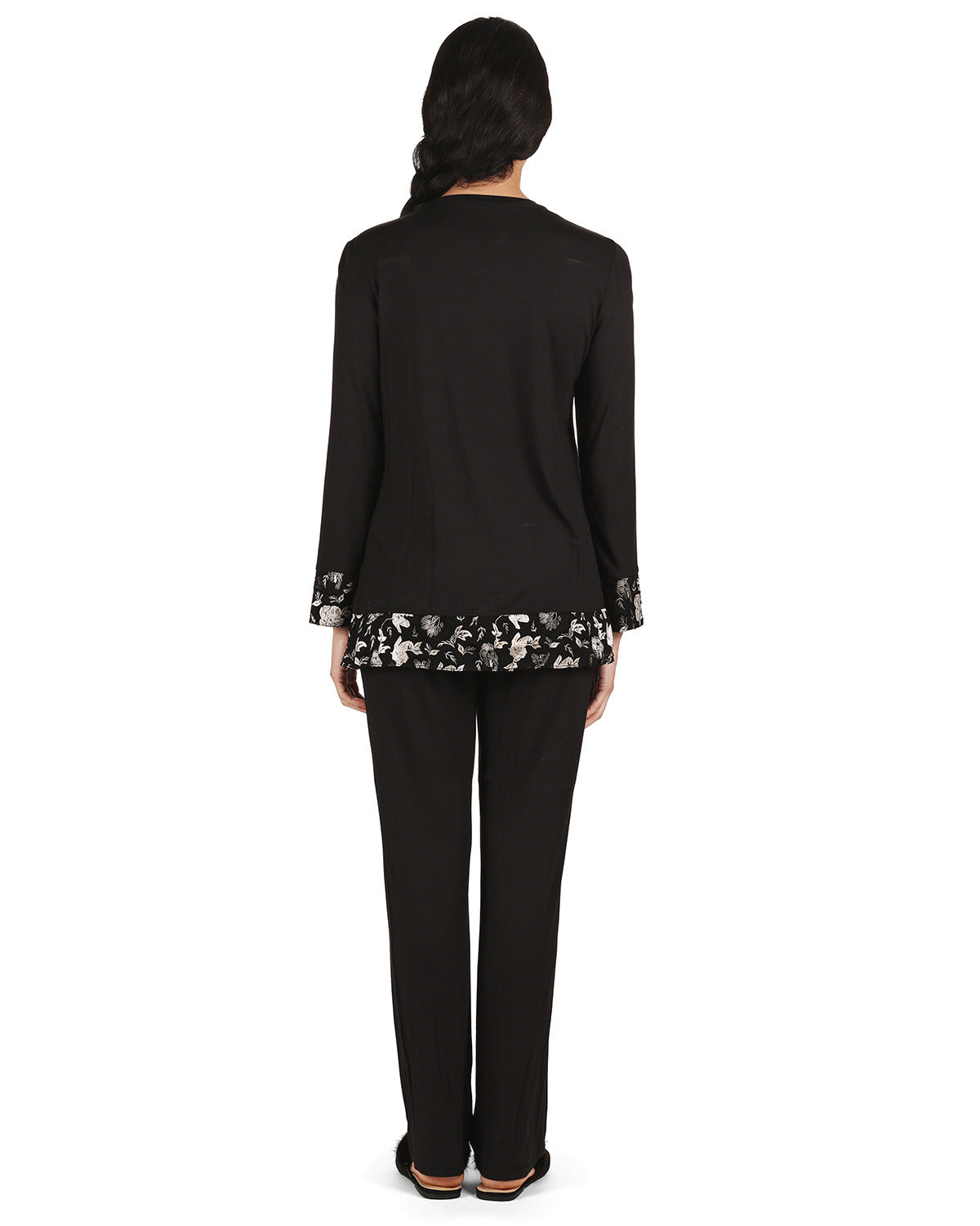 Women's Floral Flocked Ultra-Soft Pajama Set : Color: Black