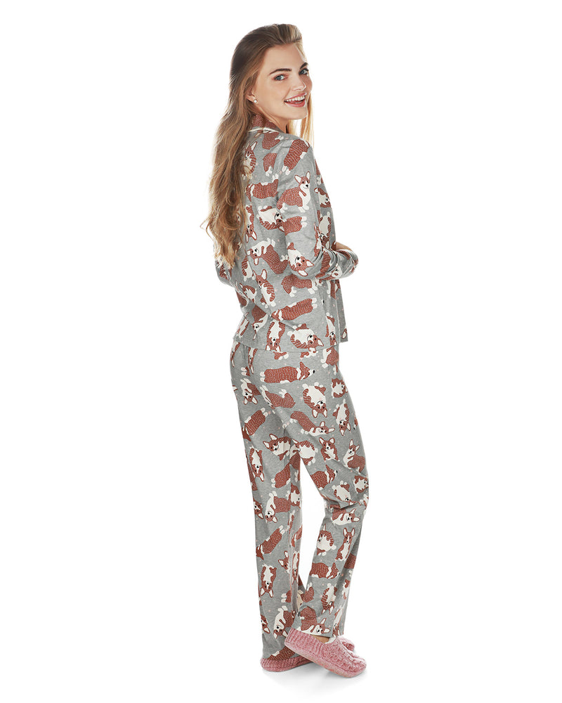 Conjunto de pijama combinando com estampa corgi da coleção MeMoi