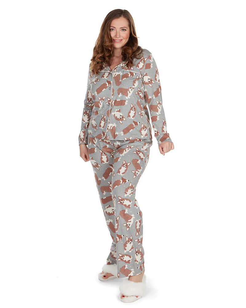 Conjunto de pijama a juego con estampado de corgi MeMoi Collection