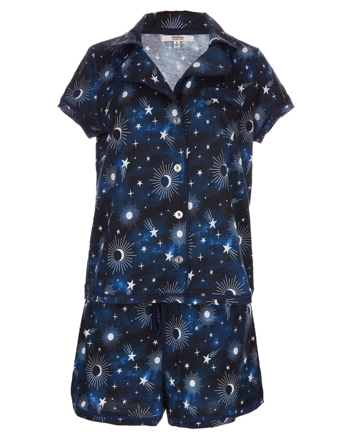 Women's Celestial Notch Collar Shorts Cotton Blend Pajama Set : Color: Midnight Blue