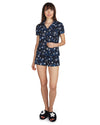 Women's Celestial Notch Collar Shorts Cotton Blend Pajama Set : Color: Midnight Blue