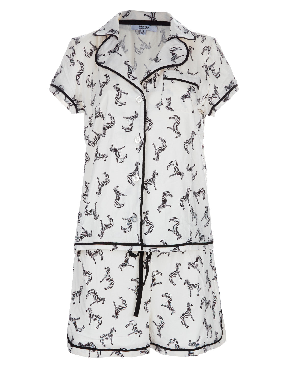 Women's Zebra Notch Collar Cotton Blend Pajama Set : Color: Ivory