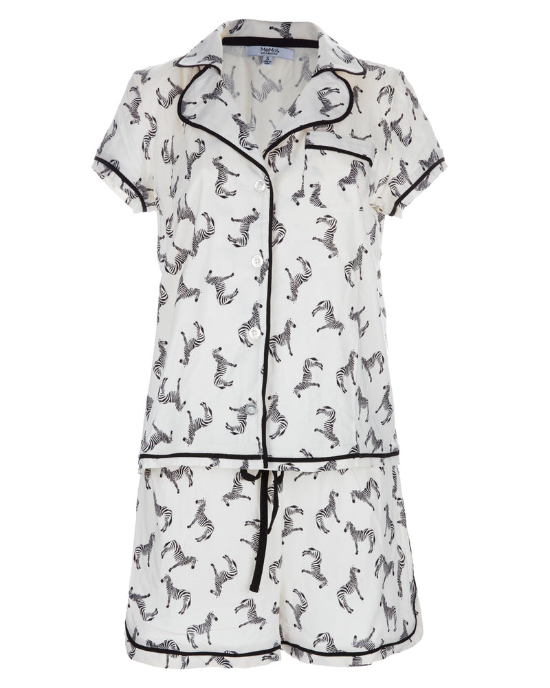 MeMoi Collection Zebra Notch Collar Shorts Pajama Set