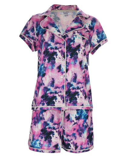 Women's Stardust Tie Dye Notch Collar Cotton Blend Pajama Set : Color: Multi