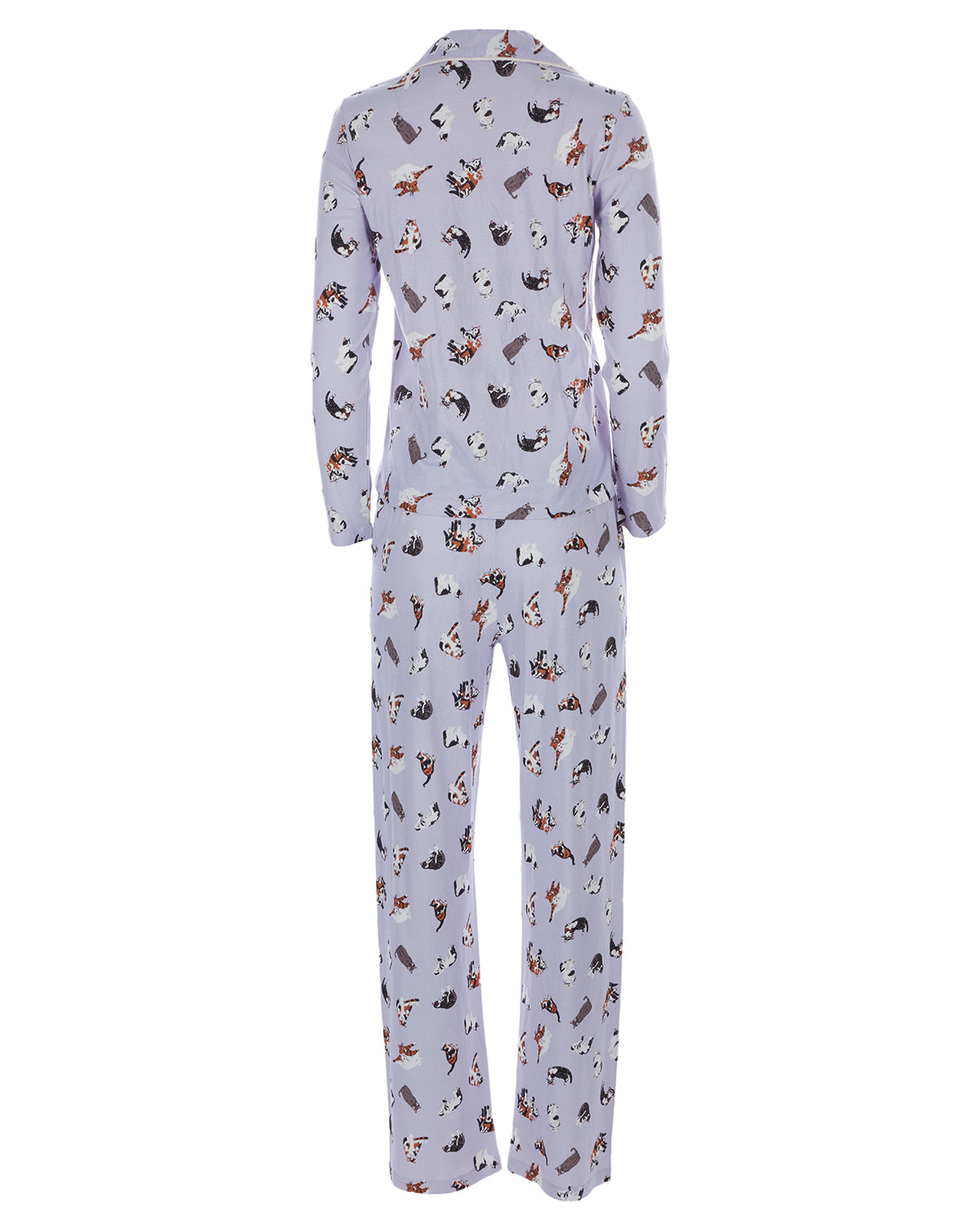 Women's Crazy Cats Notch Collar Cotton Blend Pant Pajama Set : Color: Purple Heather