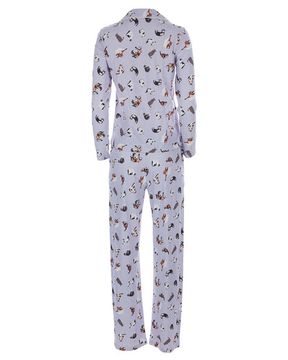 Women's Crazy Cats Notch Collar Cotton Blend Pant Pajama Set : Color: Purple Heather