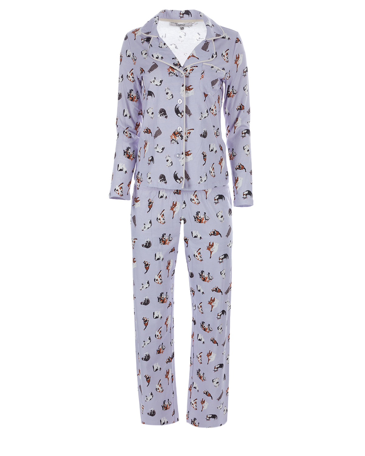 Women's Crazy Cats Notch Collar Cotton Blend Pant Pajama Set : Color: Purple Heather