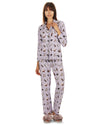 Women's Crazy Cats Notch Collar Cotton Blend Pant Pajama Set : Color: Purple Heather