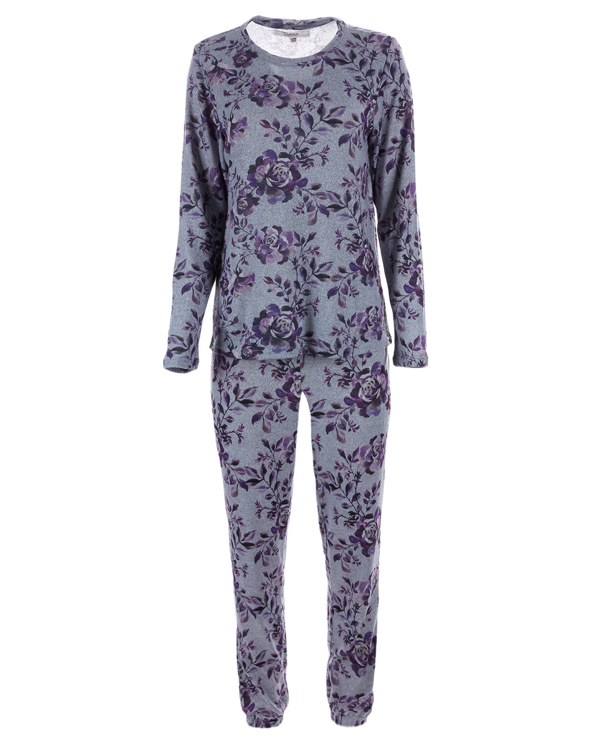 Women's 2 Piece Purple Blossom Long Sleeve and Tapered Pant Pajama Set : Color: Purple
