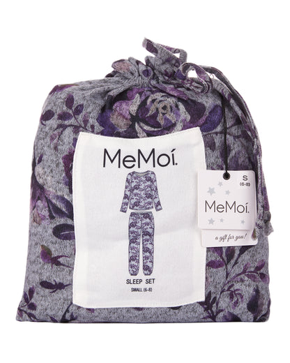 Women's 2 Piece Purple Blossom Long Sleeve and Tapered Pant Pajama Set : Color: Purple