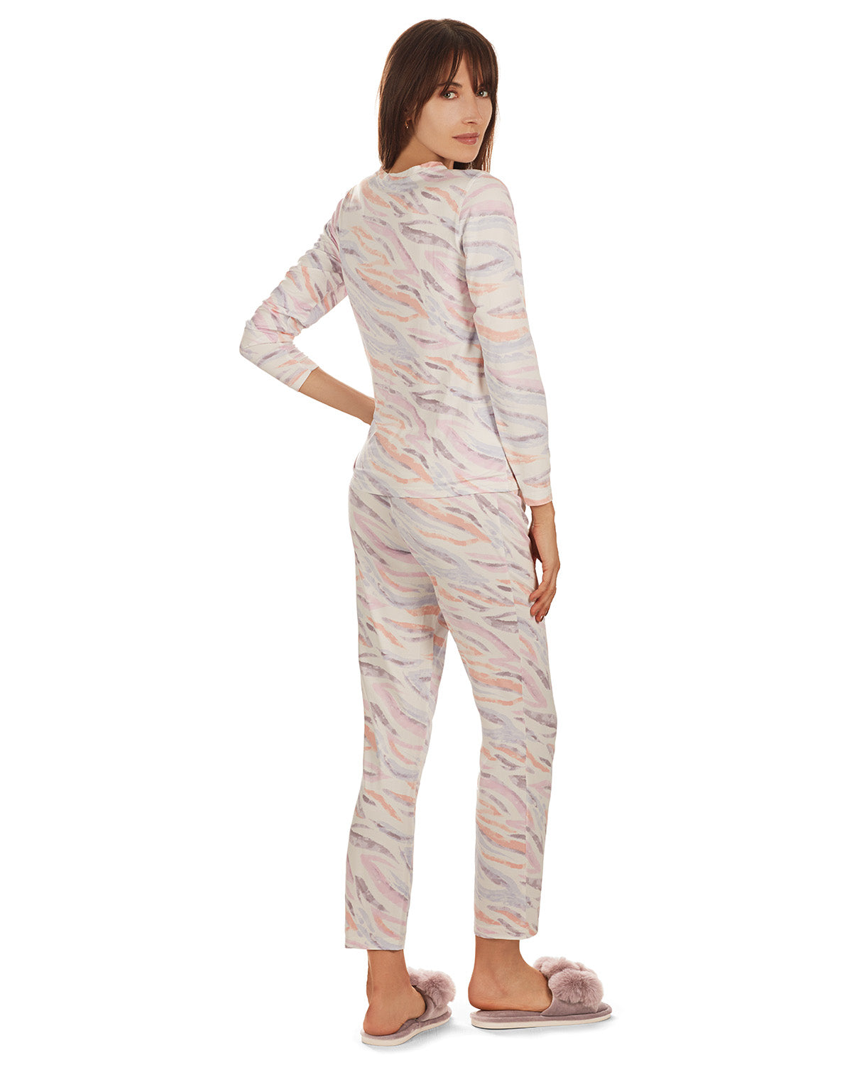 Women's Pastel Zebra Long Sleeve Pajama Set : Color: Multi