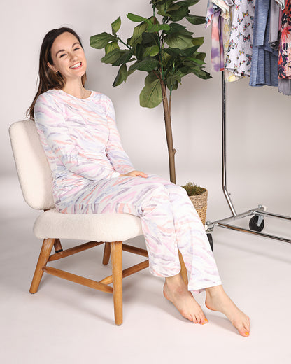Women's Pastel Zebra Long Sleeve Pajama Set : Color: Multi