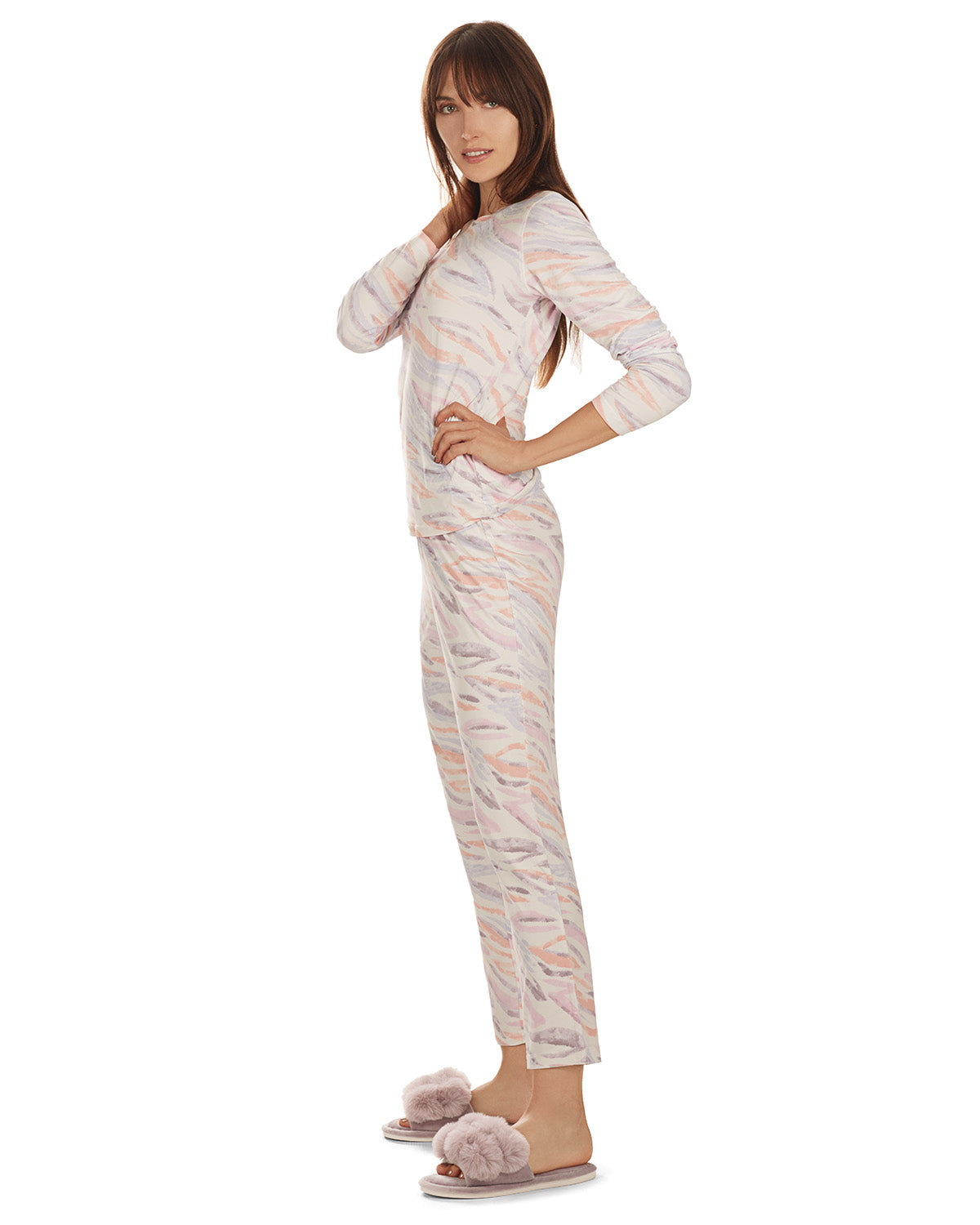 Women's Pastel Zebra Long Sleeve Pajama Set : Color: Multi
