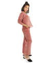 Women's 2 Piece Velour V-Neck Sweatshirt Lounge Set : Color: Rose