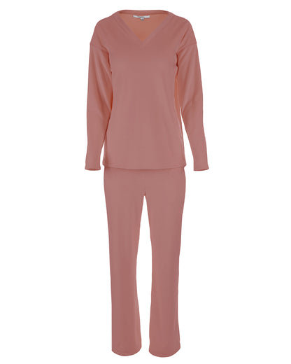 Women's 2 Piece Velour V-Neck Sweatshirt Lounge Set : Color: Rose