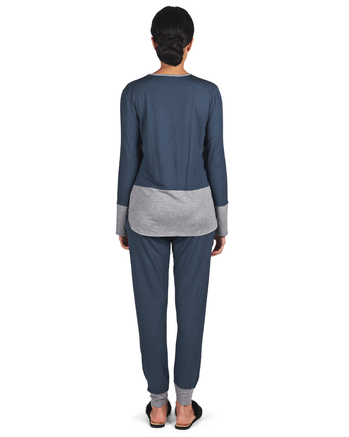 Women's 2 Piece Two Tone Blue and Gray Pajama Set : Color: Midnight Navy