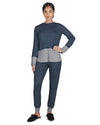 Women's 2 Piece Two Tone Blue and Gray Pajama Set : Color: Midnight Navy