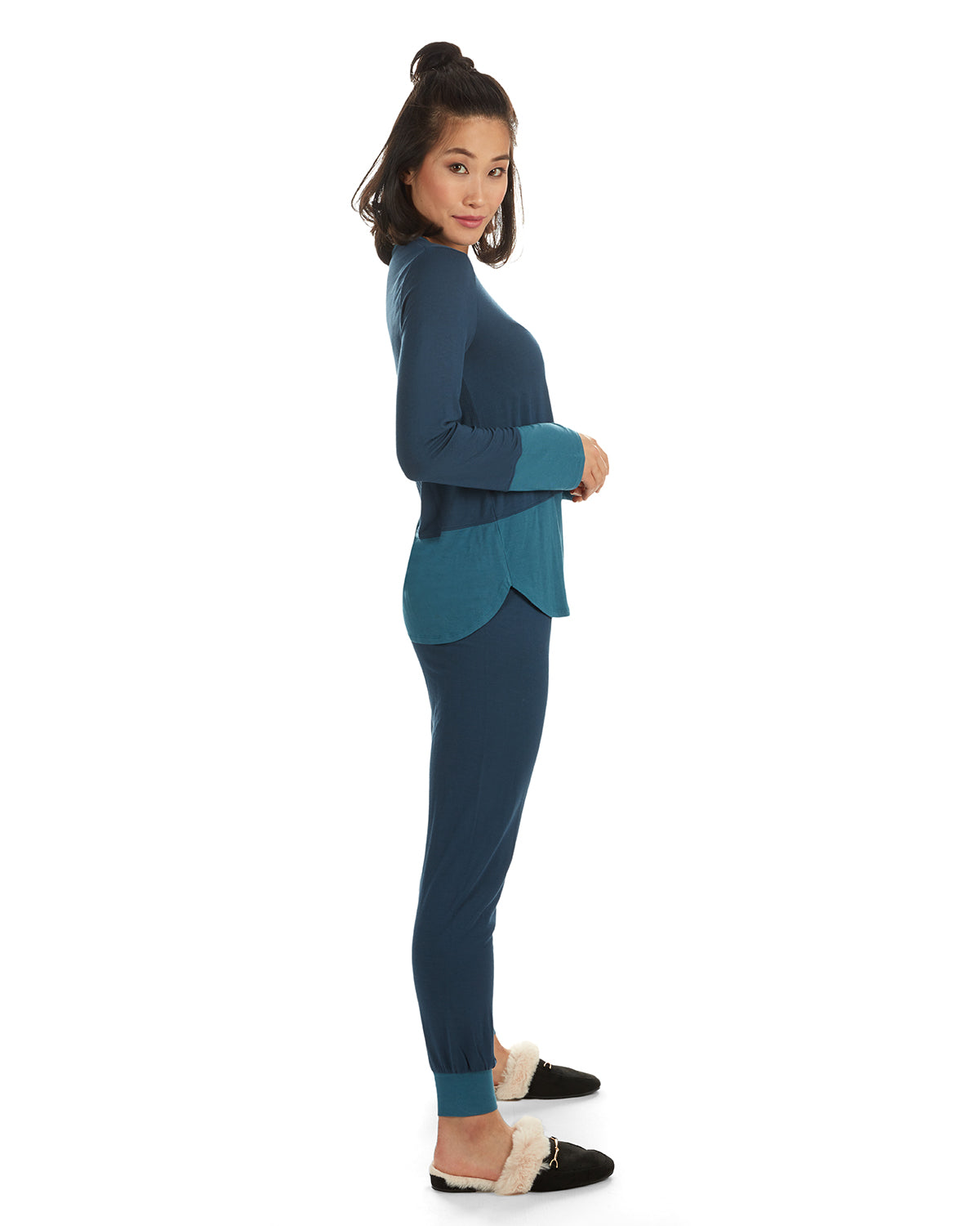 Women's 2 Piece Two Tone Blue and Gray Pajama Set : Color: Ocean Navy
