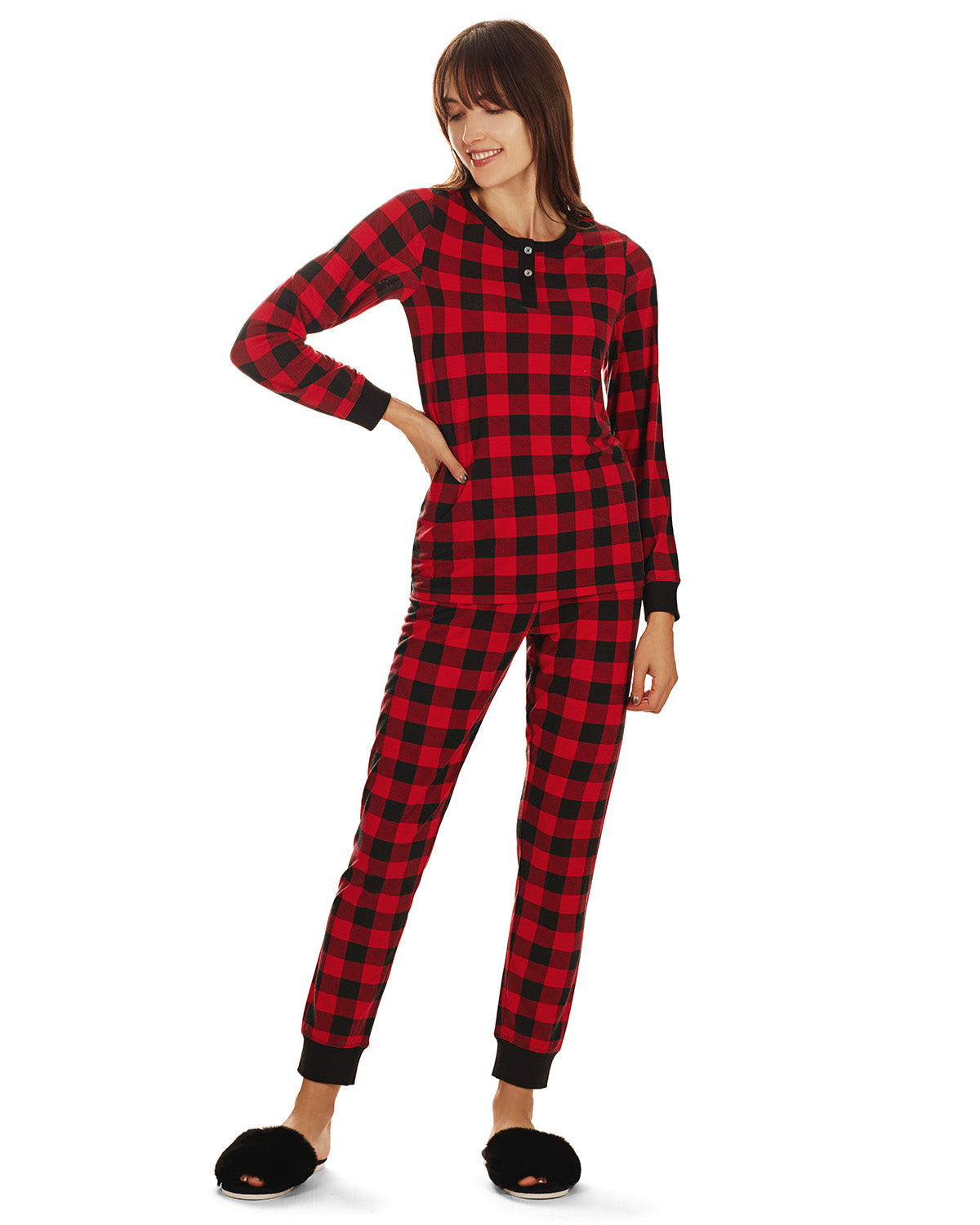 Women's Buffalo Plaid Two-Piece PJ Set In a Bag : Color: Black-Red