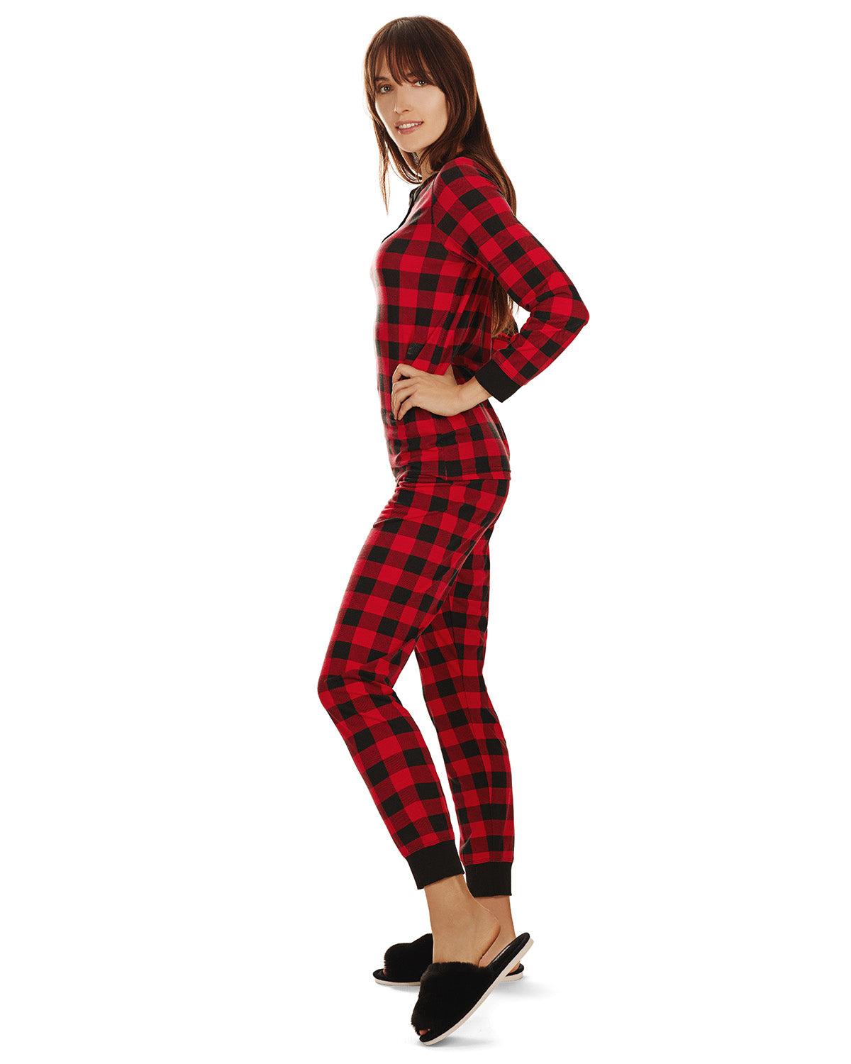 Women's Buffalo Plaid Two-Piece PJ Set In a Bag : Color: Black-Red