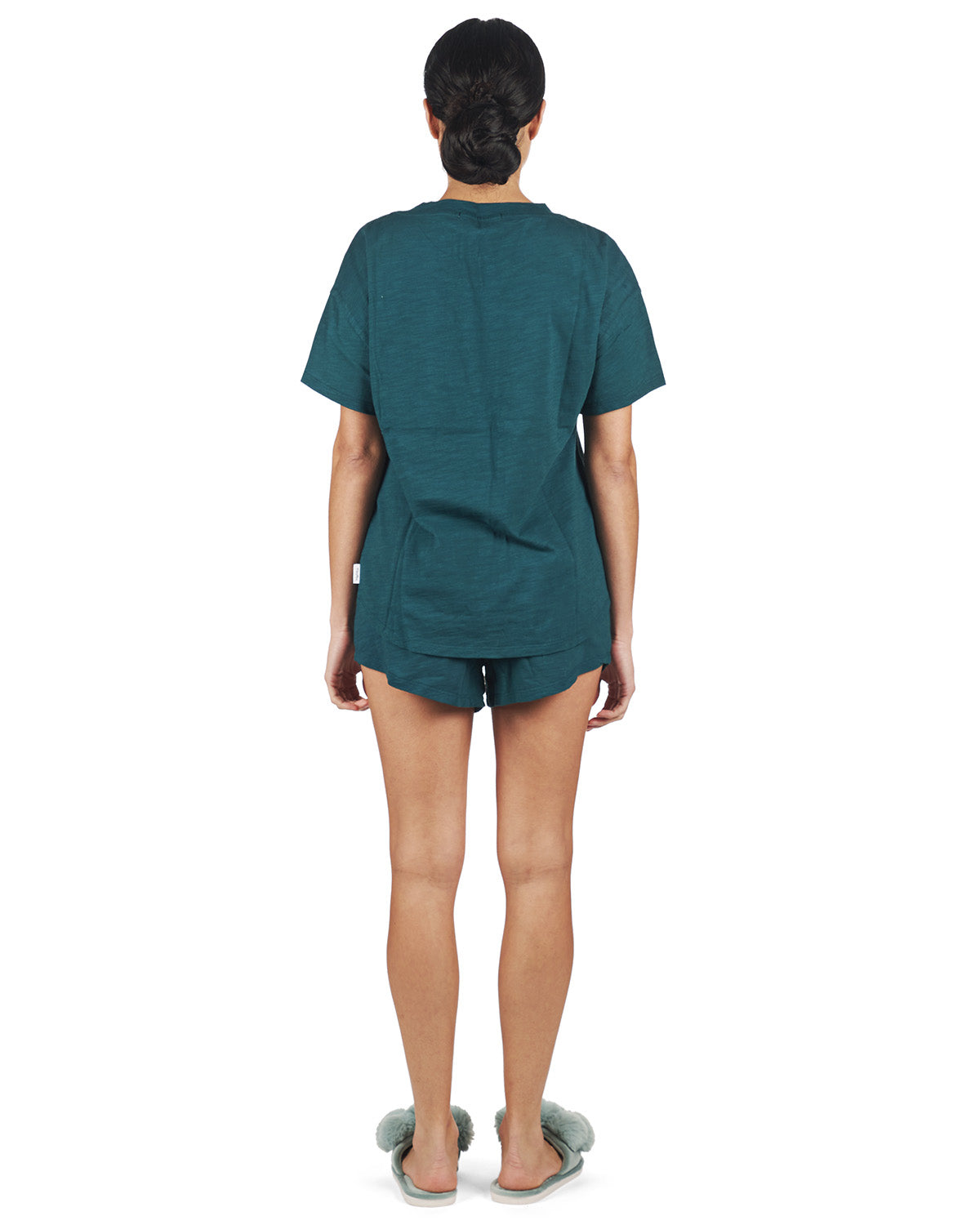 Women's Relaxed Fit 100% Cotton Slub Knit Short Set : Color: Dark Teal