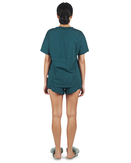 Women's Relaxed Fit 100% Cotton Slub Knit Short Set : Color: Dark Teal
