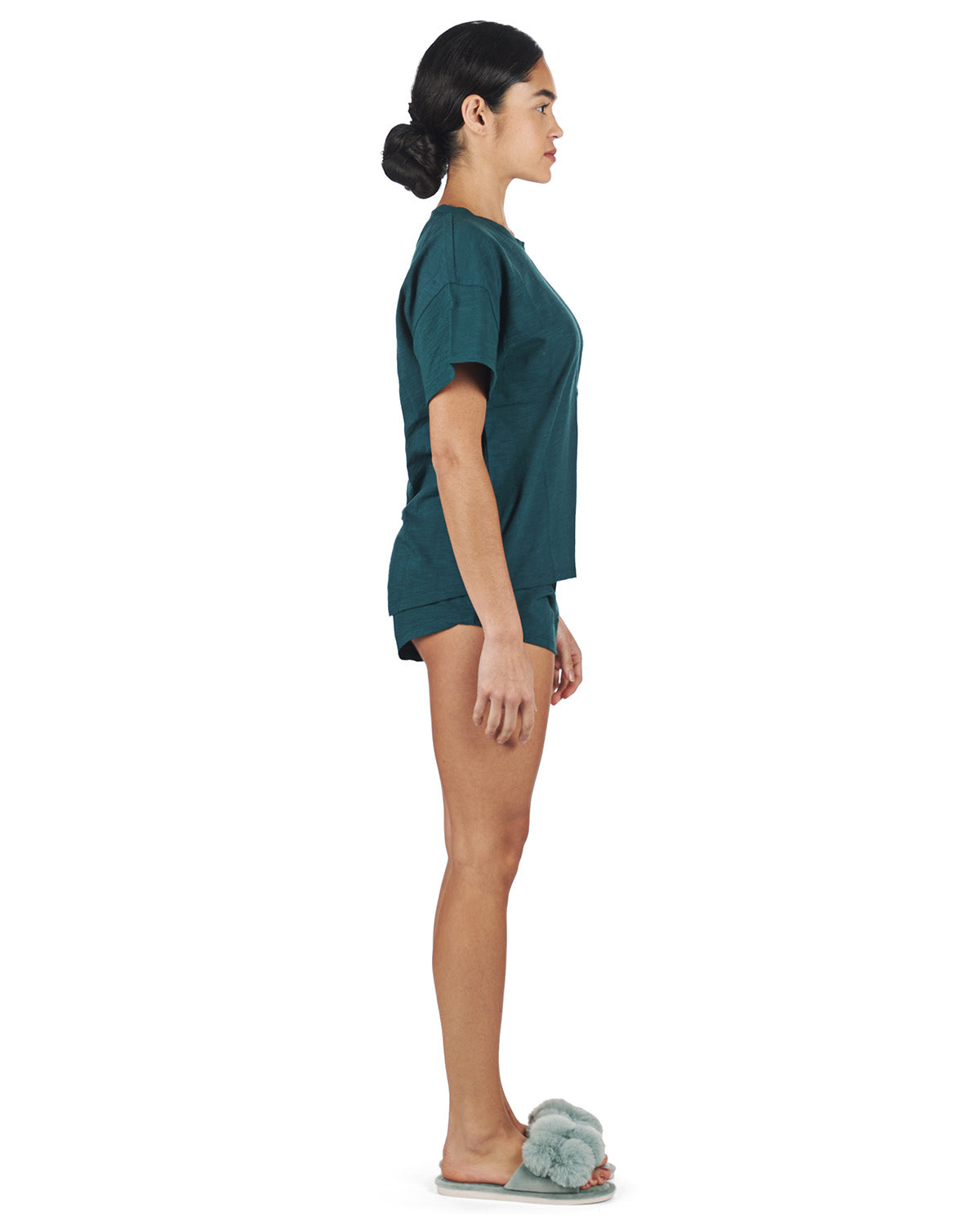 Women's Relaxed Fit 100% Cotton Slub Knit Short Set : Color: Dark Teal