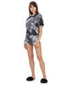 Women's Tie Dye French Terry Cotton Blend Short Set : Color: Black