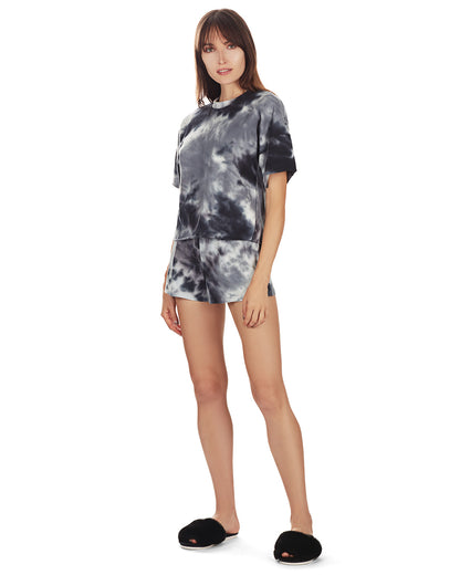Women's Tie Dye French Terry Cotton Blend Short Set : Color: Black