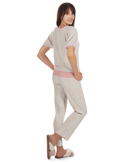 Women's Bamboo-Blend Spa Terry Matching Top and Pants Set : Color: Pink