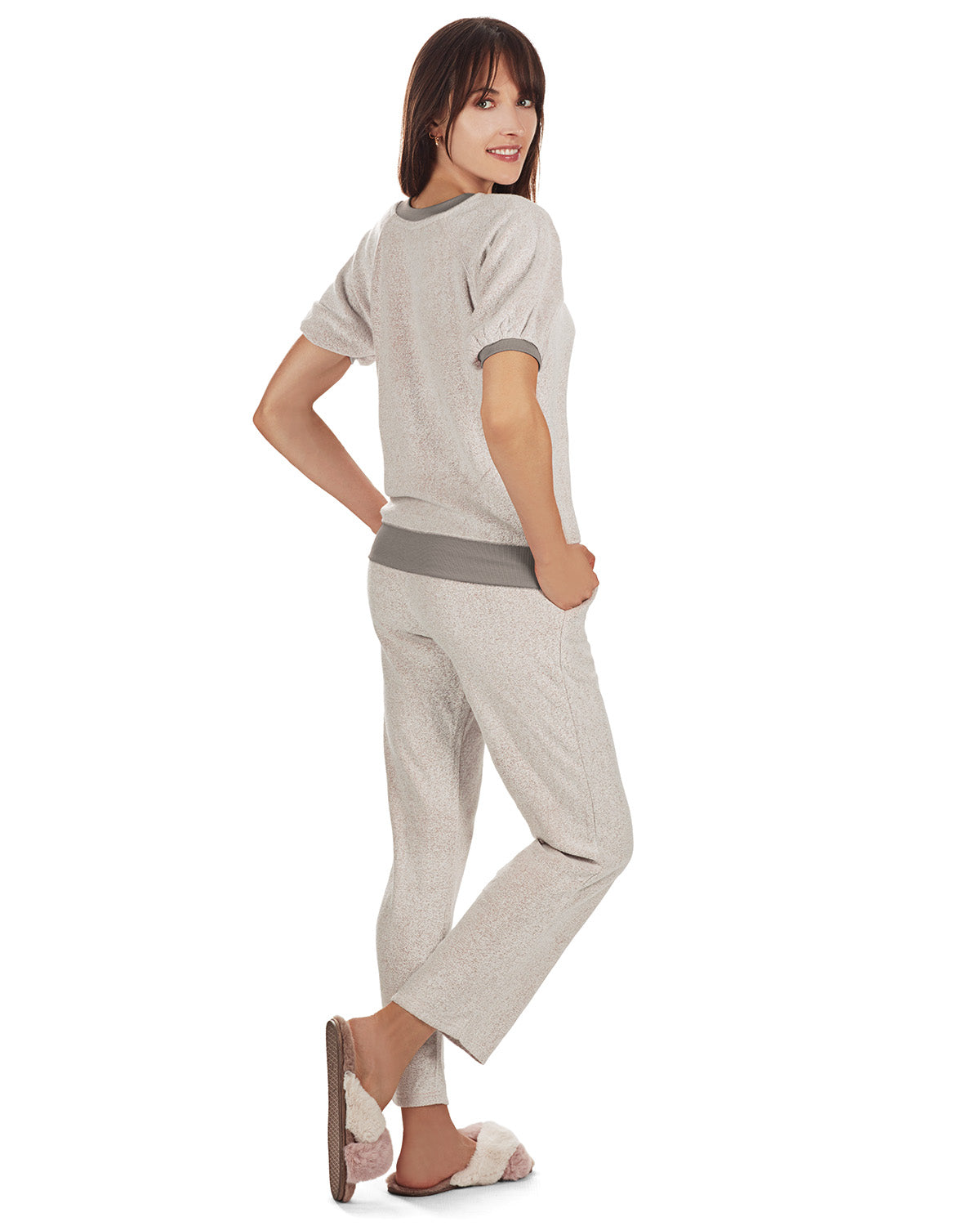 Women's Bamboo-Blend Spa Terry Matching Top and Pants Set : Color: Gray