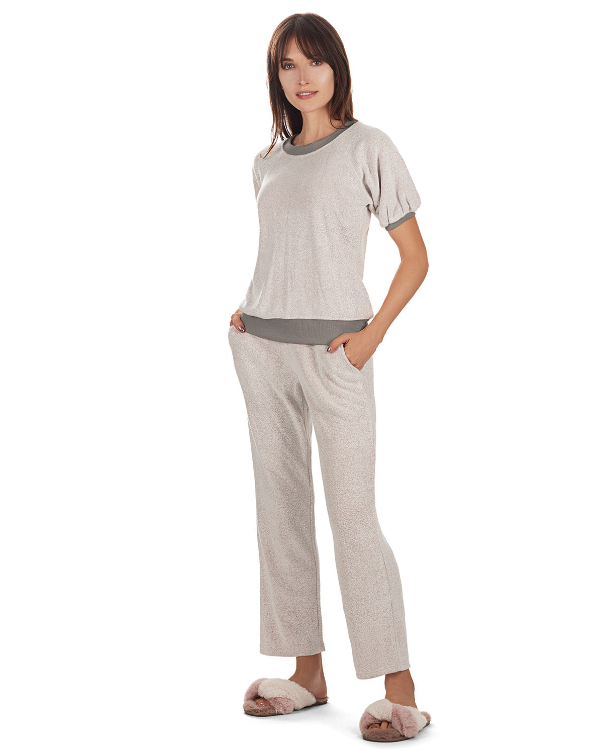 Women's Bamboo-Blend Spa Terry Matching Top and Pants Set : Color: Gray