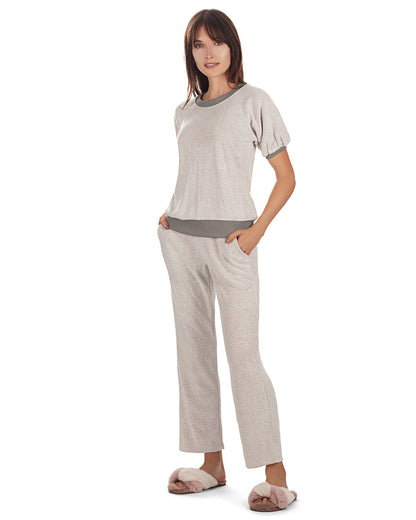 Women's Bamboo-Blend Spa Terry Matching Top and Pants Set : Color: Gray