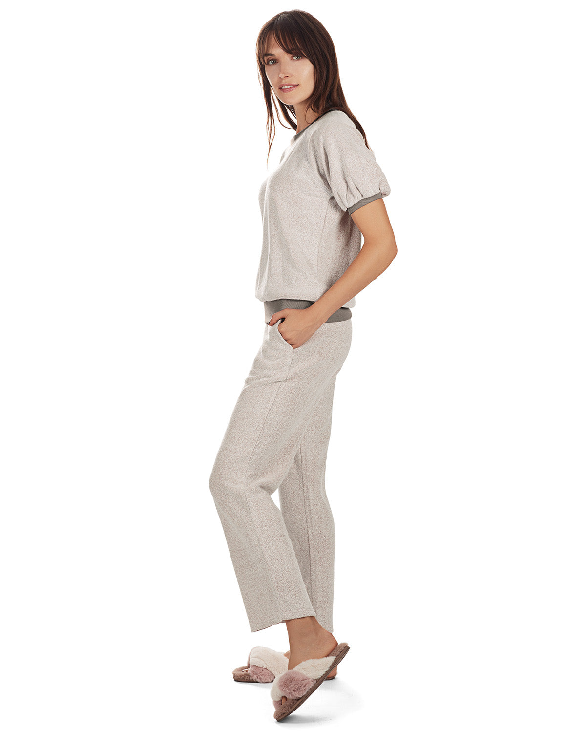 Women's Bamboo-Blend Spa Terry Matching Top and Pants Set : Color: Gray