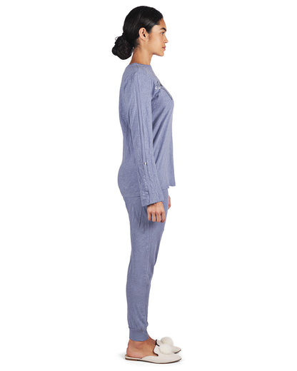 Women's 100% Cotton Slub Knit Metallic Star Accent Pajama Set : Color: Blue