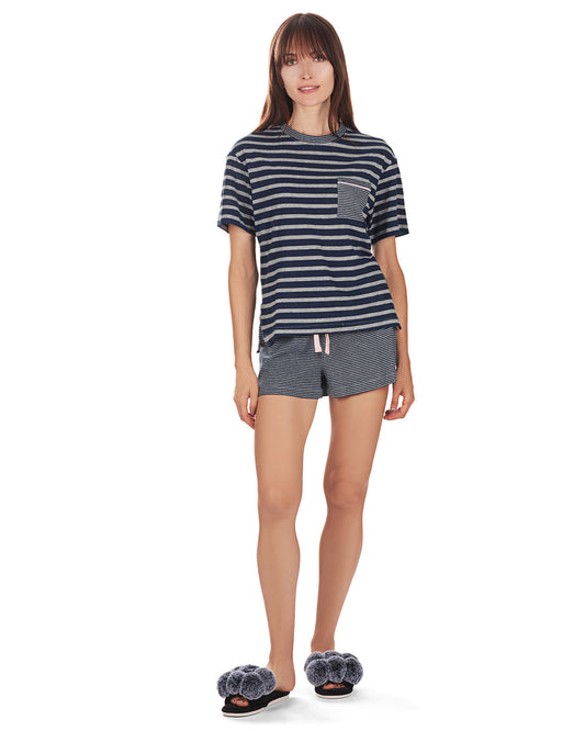 Women's Stripe Tee Cotton Blend Pajama Set : Color: Gray Heather
