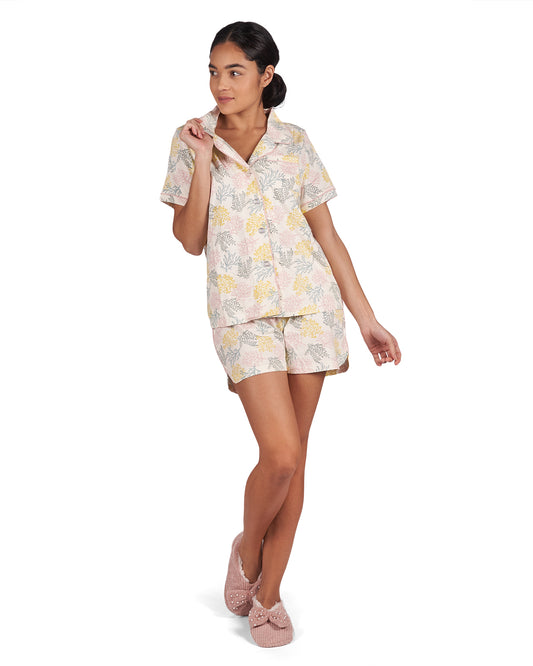 Women's Coral Reef Notch Collar Cotton Blend Pajama Set : Color: Pink