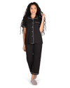 Women's Notch Collar Capri Cotton Blend Pajama Set : Color: Black