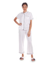Women's Notch Collar Capri Cotton Blend Pajama Set : Color: White