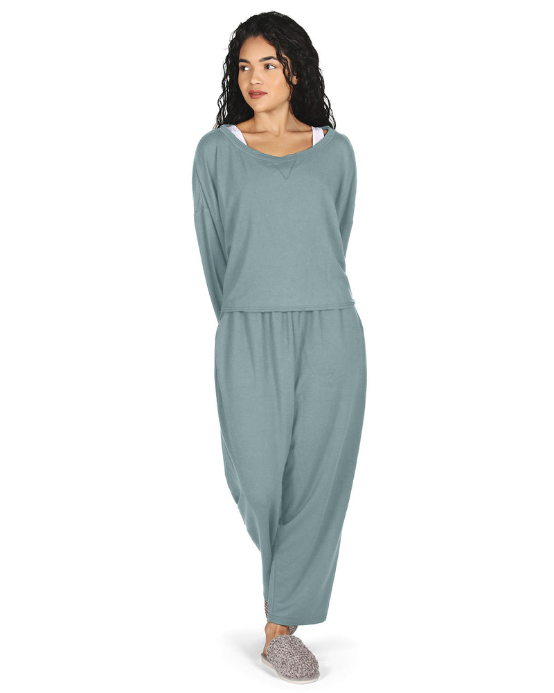 Women's Raw Edge Long Sleeve Shirt and Jogger Pants Set