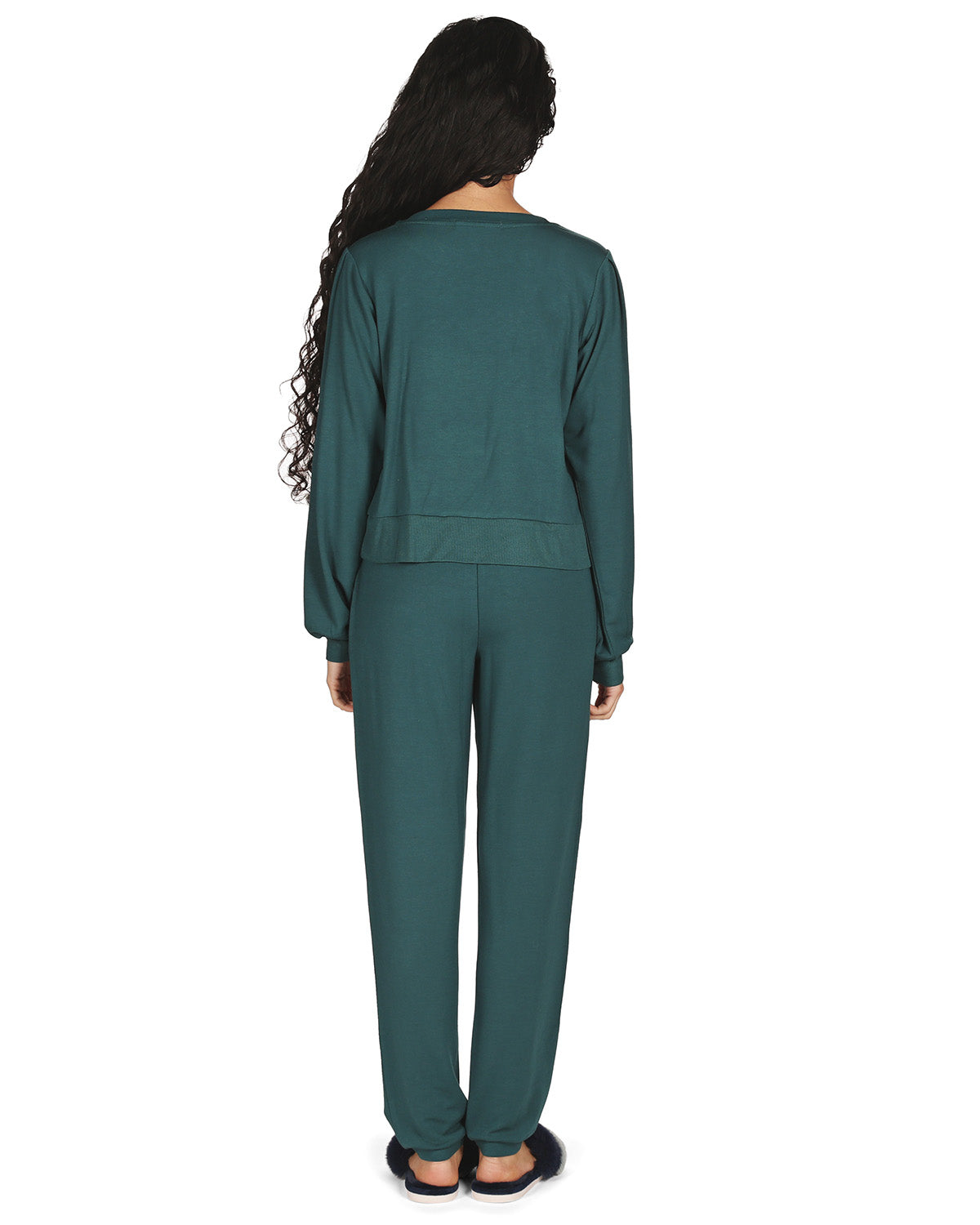 Women's Pleated Jogger Pants and Long Sleeve Shirt Set : Color: Dark Teal