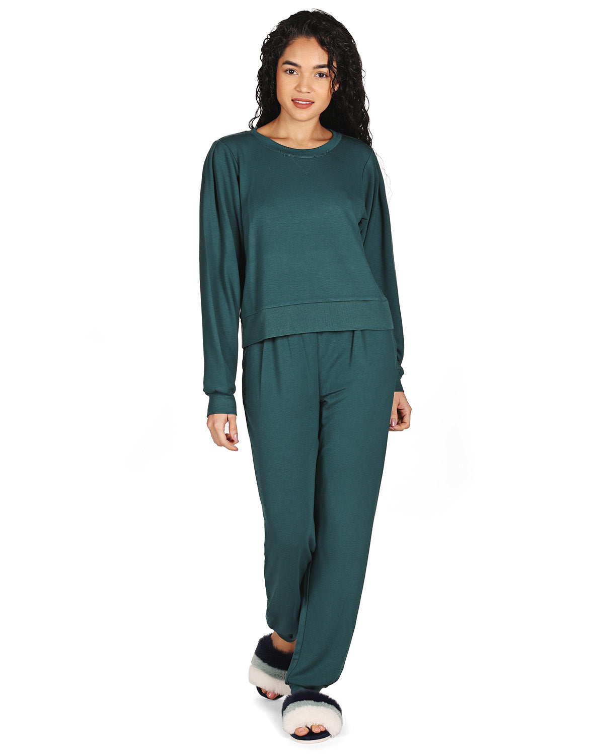 Women's Pleated Jogger Pants and Long Sleeve Shirt Set : Color: Dark Teal