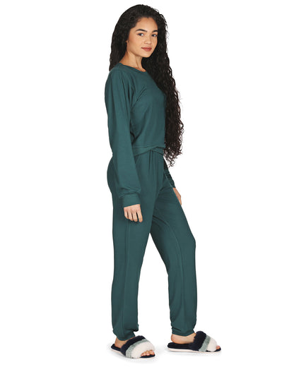 Women's Pleated Jogger Pants and Long Sleeve Shirt Set : Color: Dark Teal