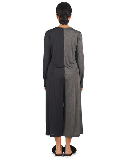 Women's Color Block Modal Button-Down Shirt and Capri Set : Color: Black-Charcoal